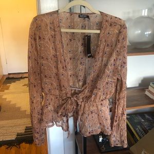 Shear printed floral long sleeve blouse